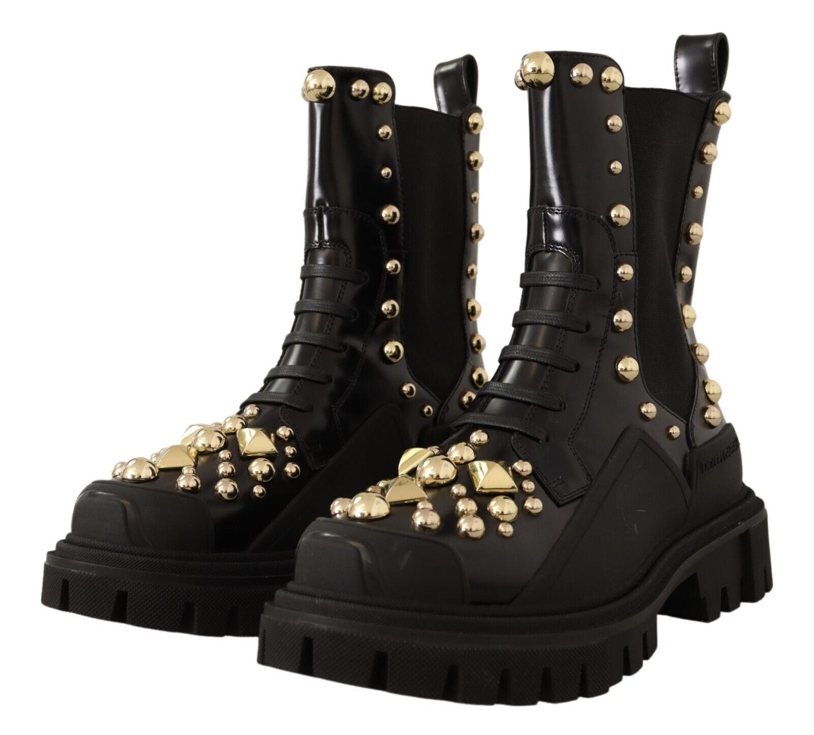 Bottes de combat en cuir noir cloutées