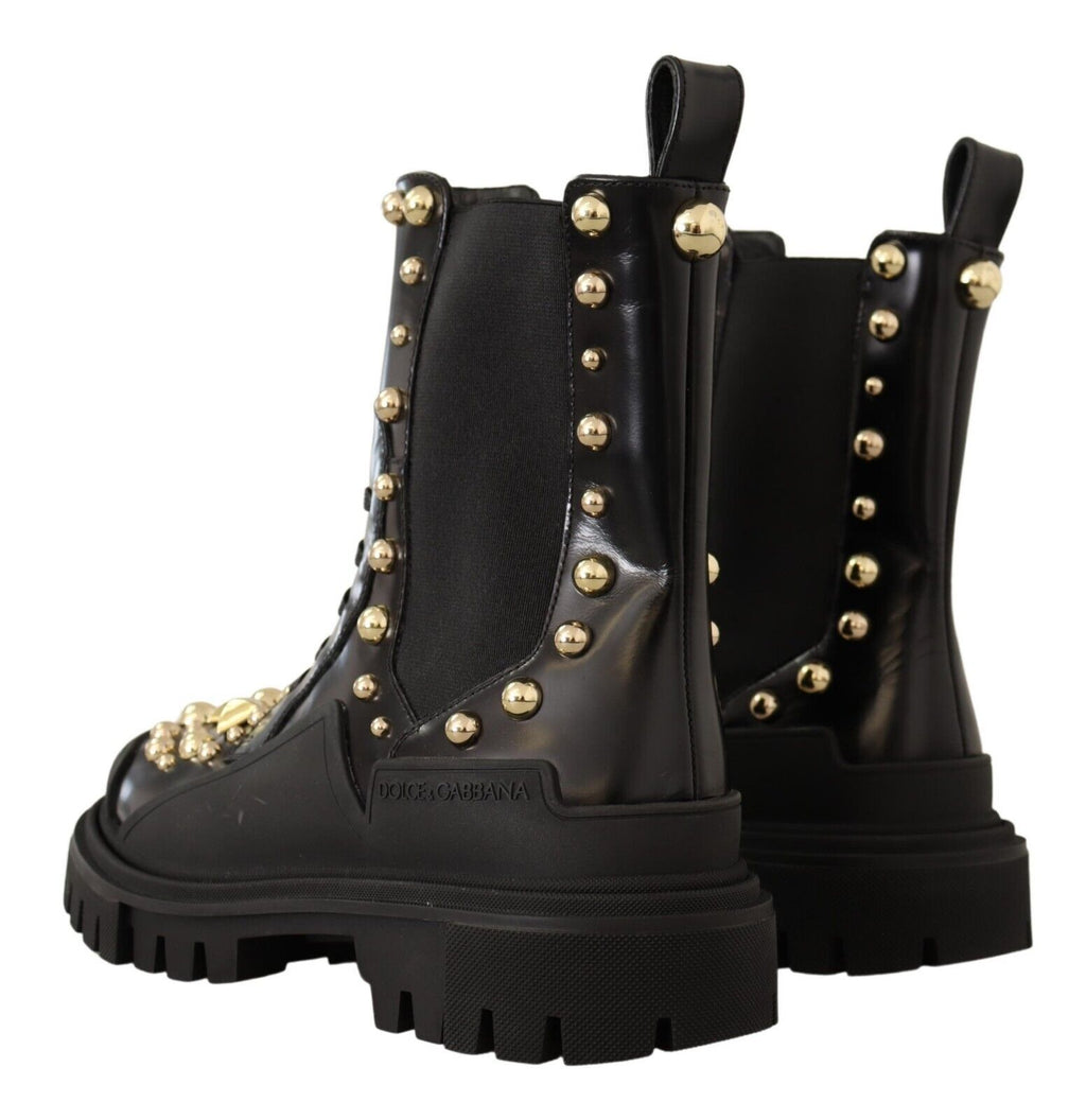 Bottes de combat en cuir noir cloutées