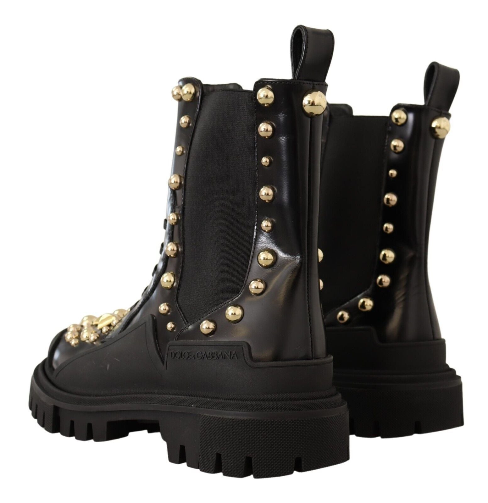 Bottes de combat en cuir noir cloutées