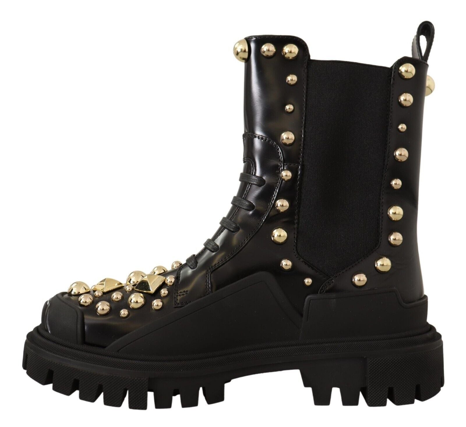 Bottes de combat en cuir noir cloutées