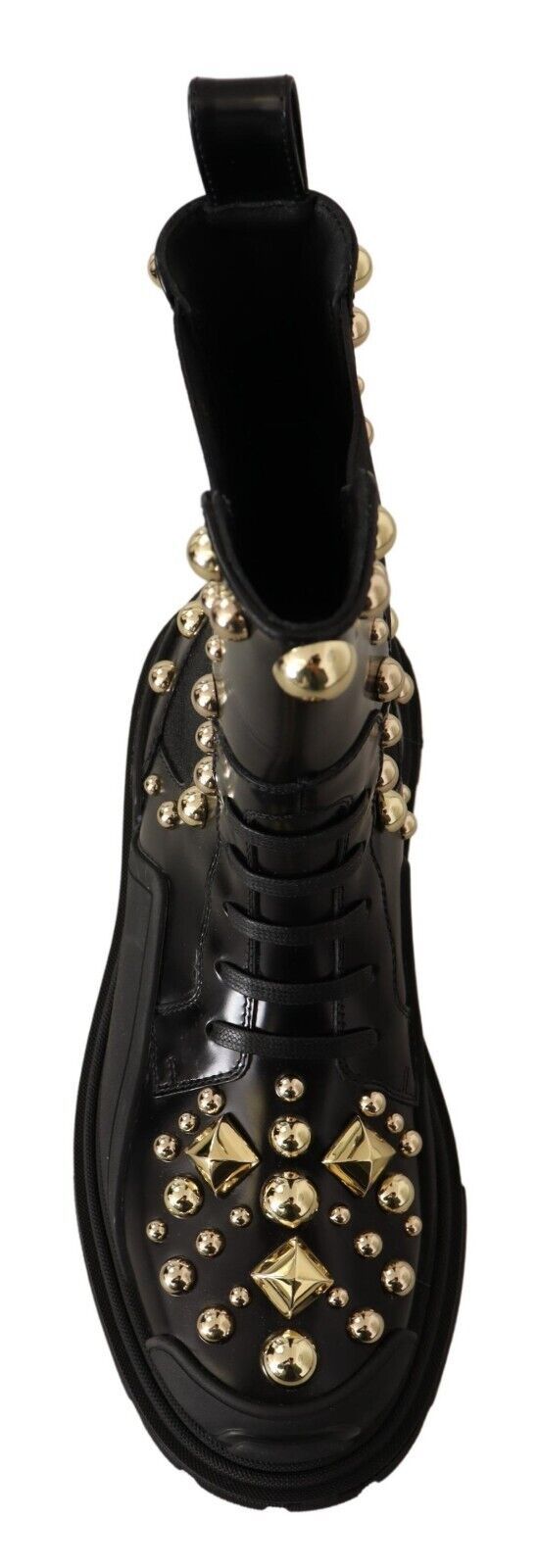 Bottes de combat en cuir noir cloutées