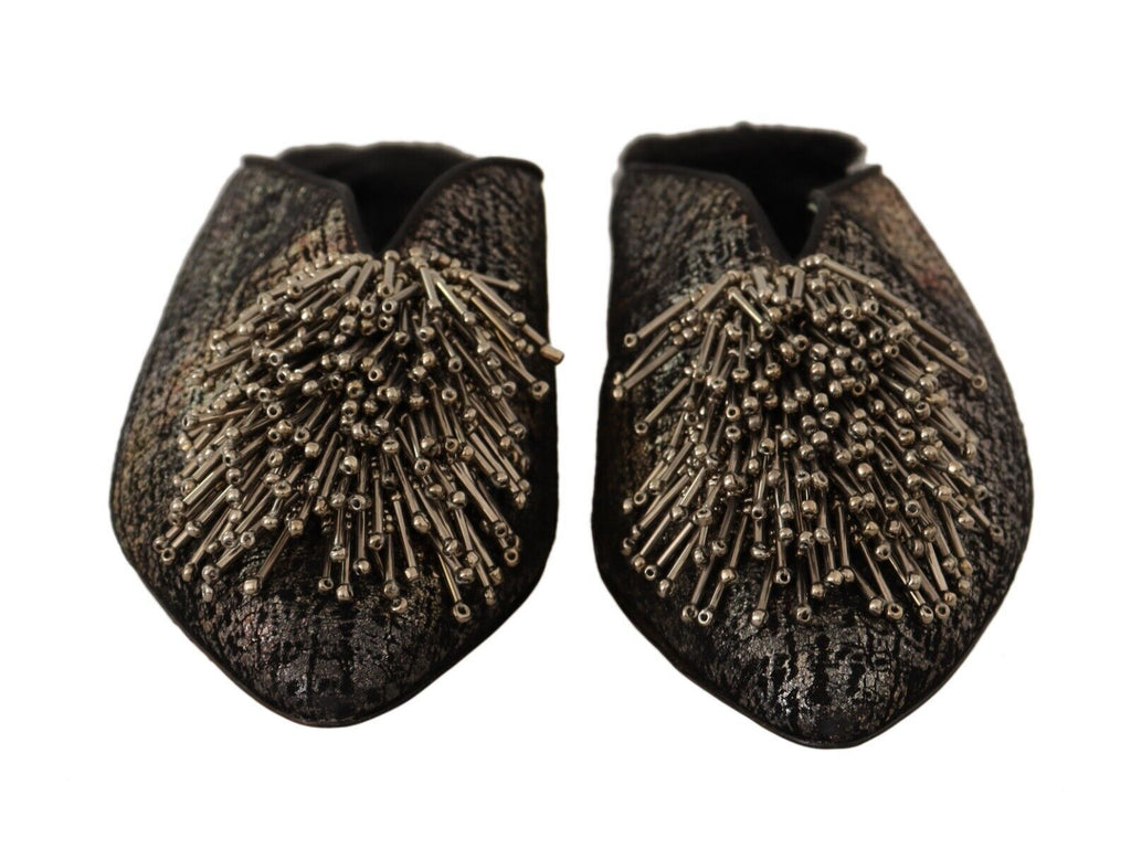 Chaussures plates à enfiler en cuir jacquard doré et ornements