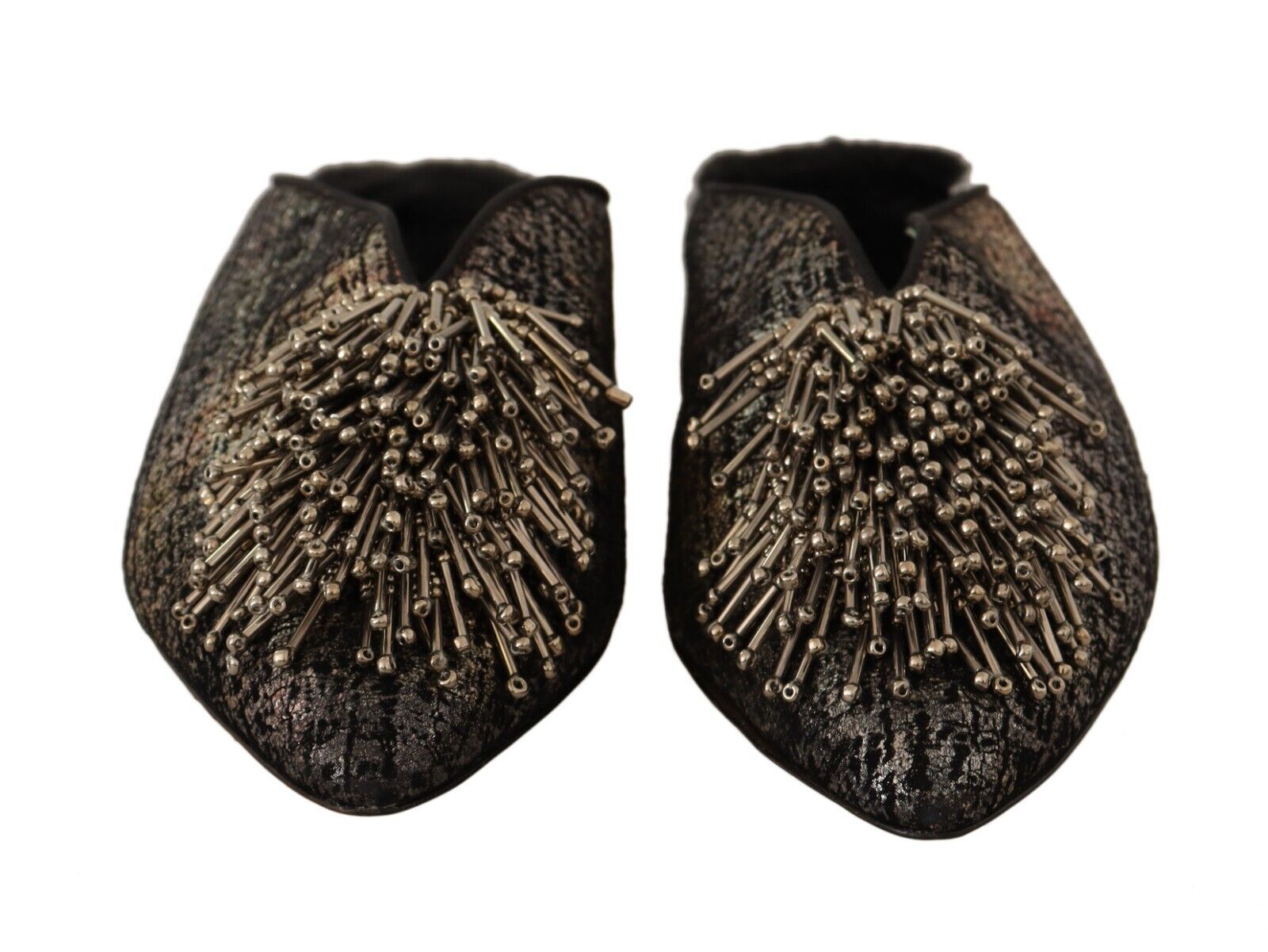 Chaussures plates à enfiler en cuir jacquard doré et ornements