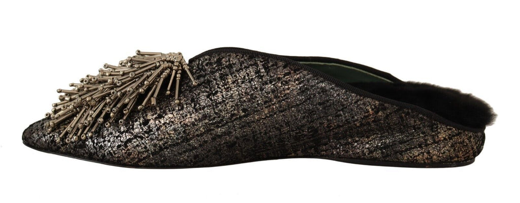 Chaussures plates à enfiler en cuir jacquard doré et ornements