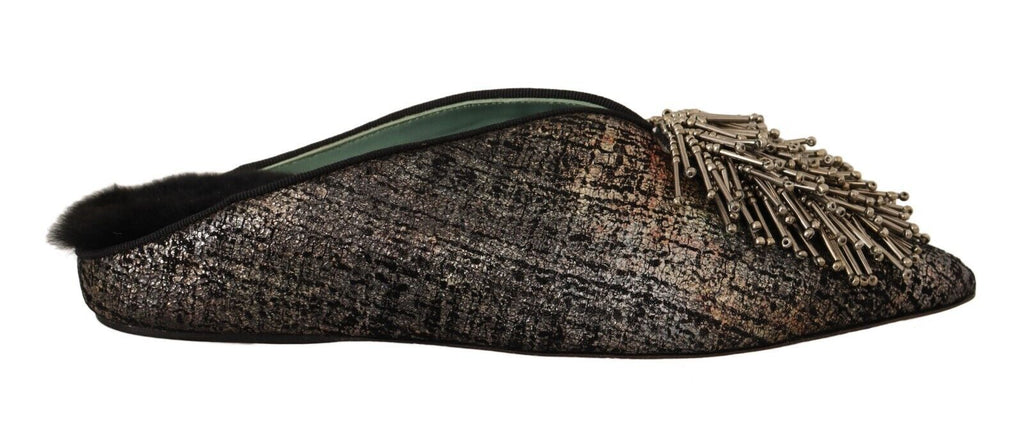 Chaussures plates à enfiler en cuir jacquard doré et ornements