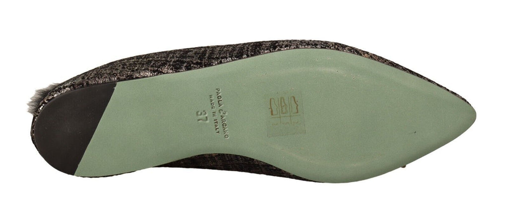 Chaussures plates à enfiler en cuir jacquard doré et ornements