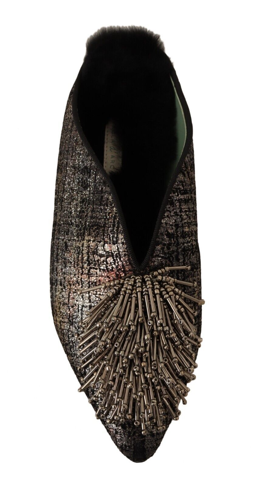 Chaussures plates à enfiler en cuir jacquard doré et ornements