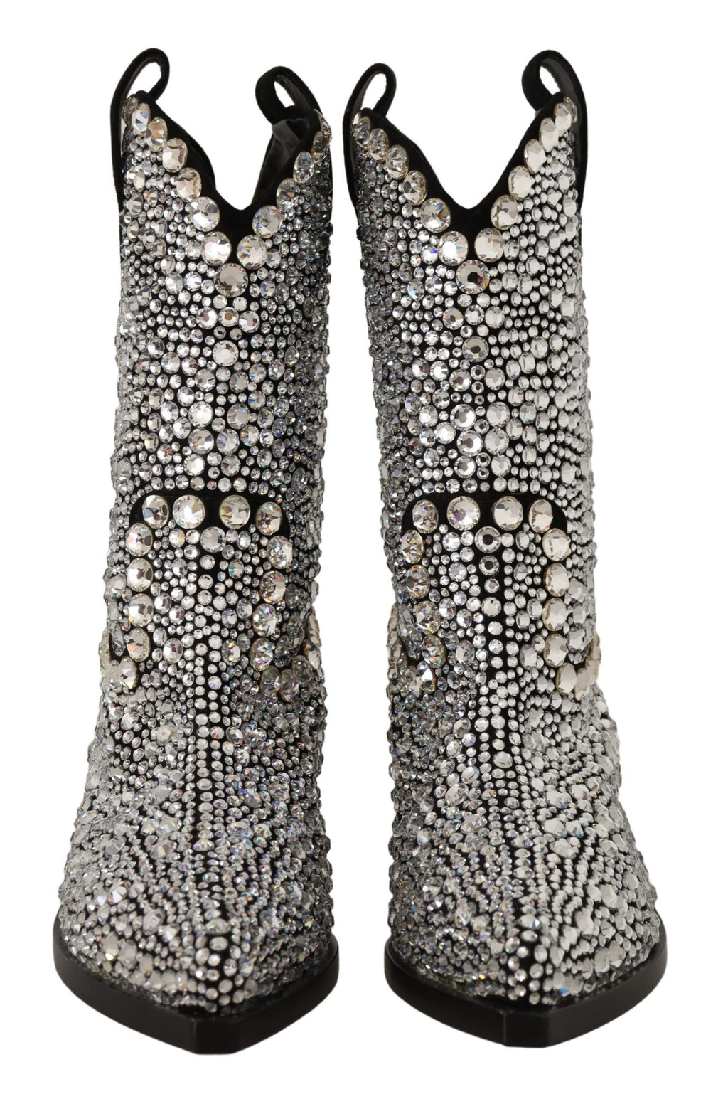 Bottes de cow-girl en daim noir ornées de strass et de cristaux