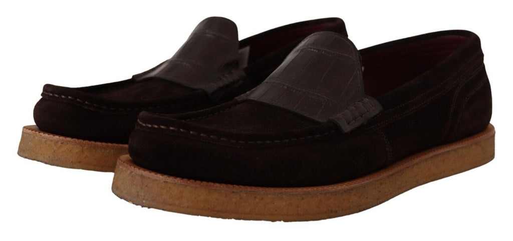 Mocassins plats en cuir suédé marron à enfiler