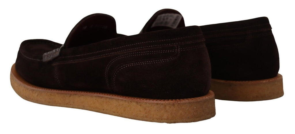 Mocassins plats en cuir suédé marron à enfiler