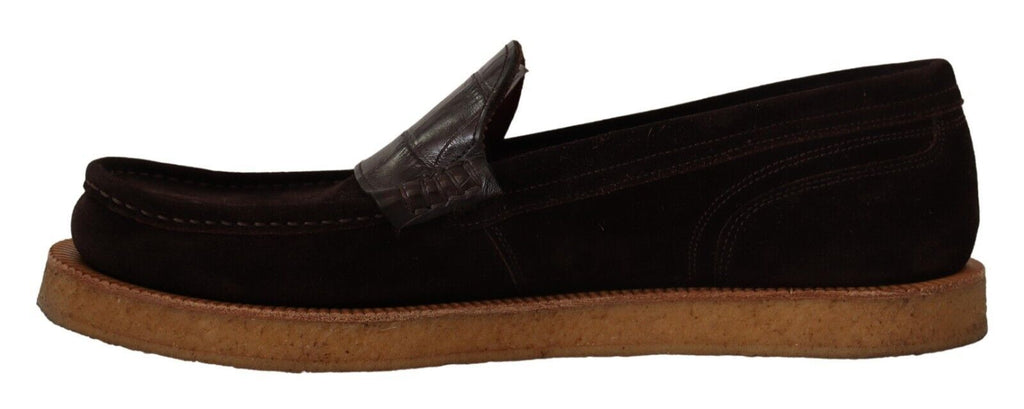 Mocassins plats en cuir suédé marron à enfiler