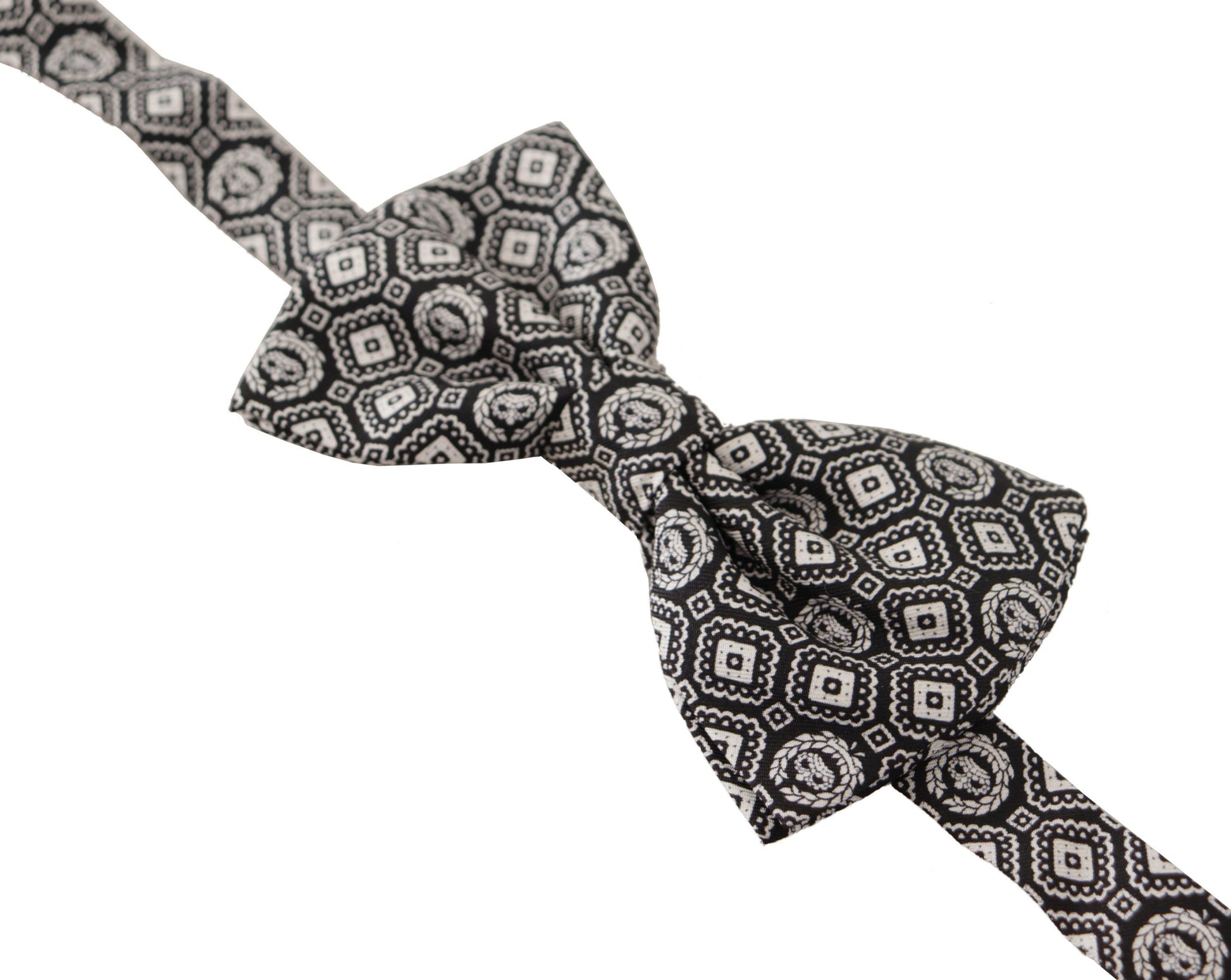 Cravate papillon noire et blanche en 100% soie, taille réglable.