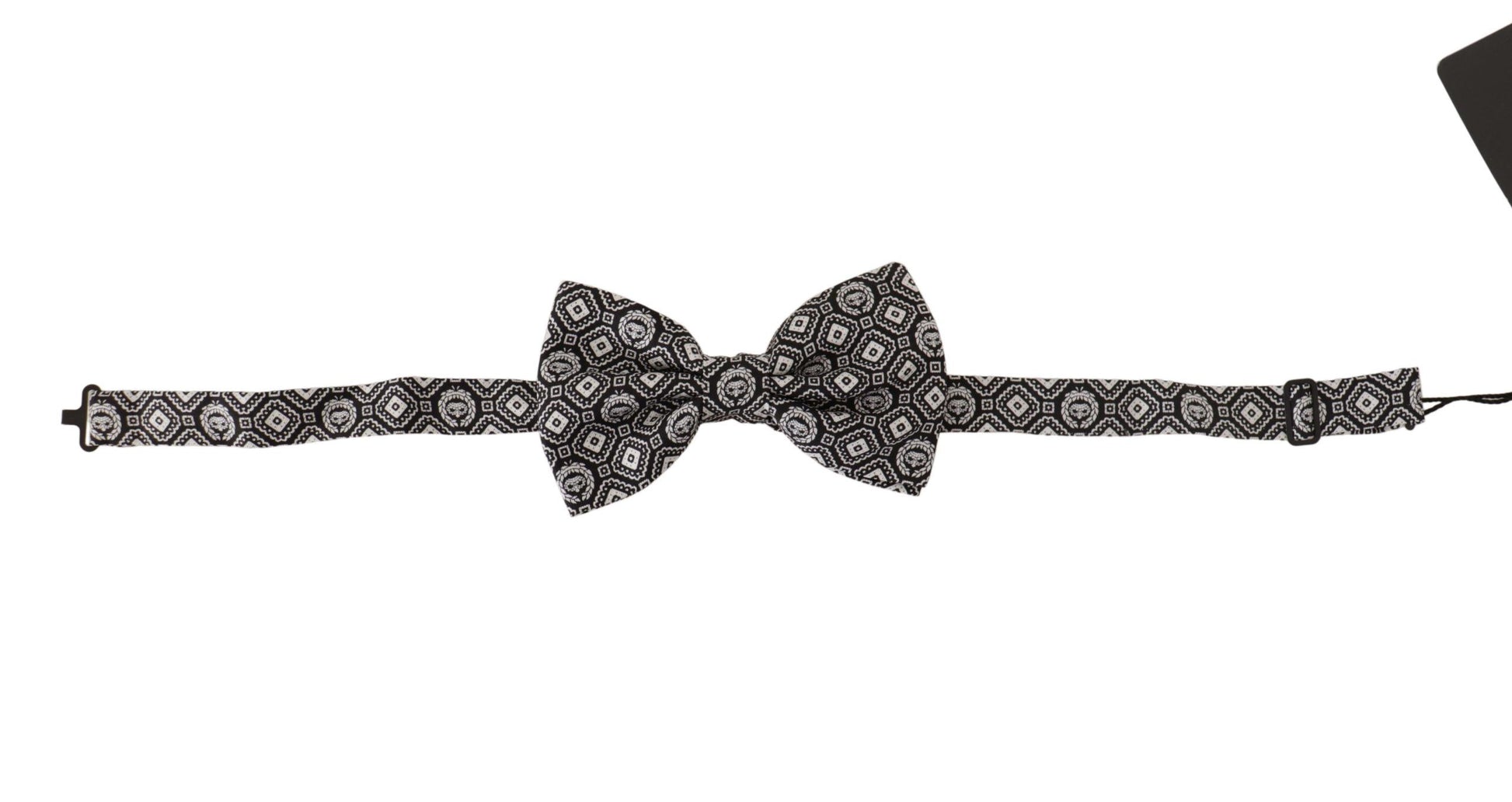 Cravate papillon noire et blanche en 100% soie, taille réglable.
