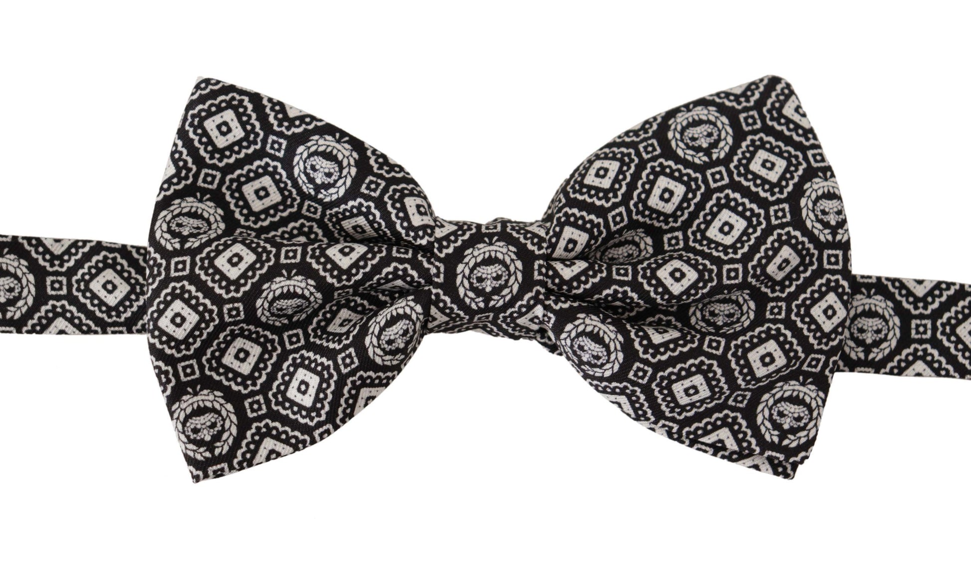 Cravate papillon noire et blanche en 100% soie, taille réglable.