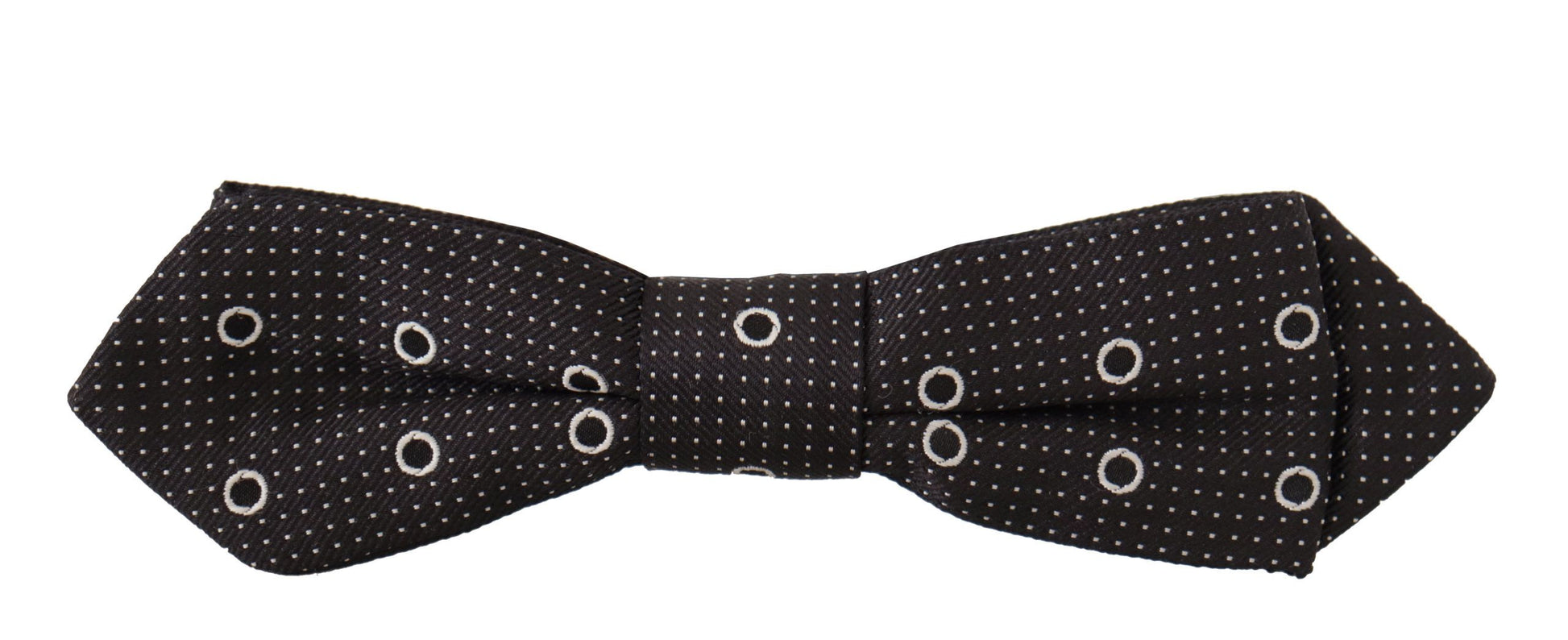 Cravate papillon en soie 100% avec pois blancs sur fond noir.