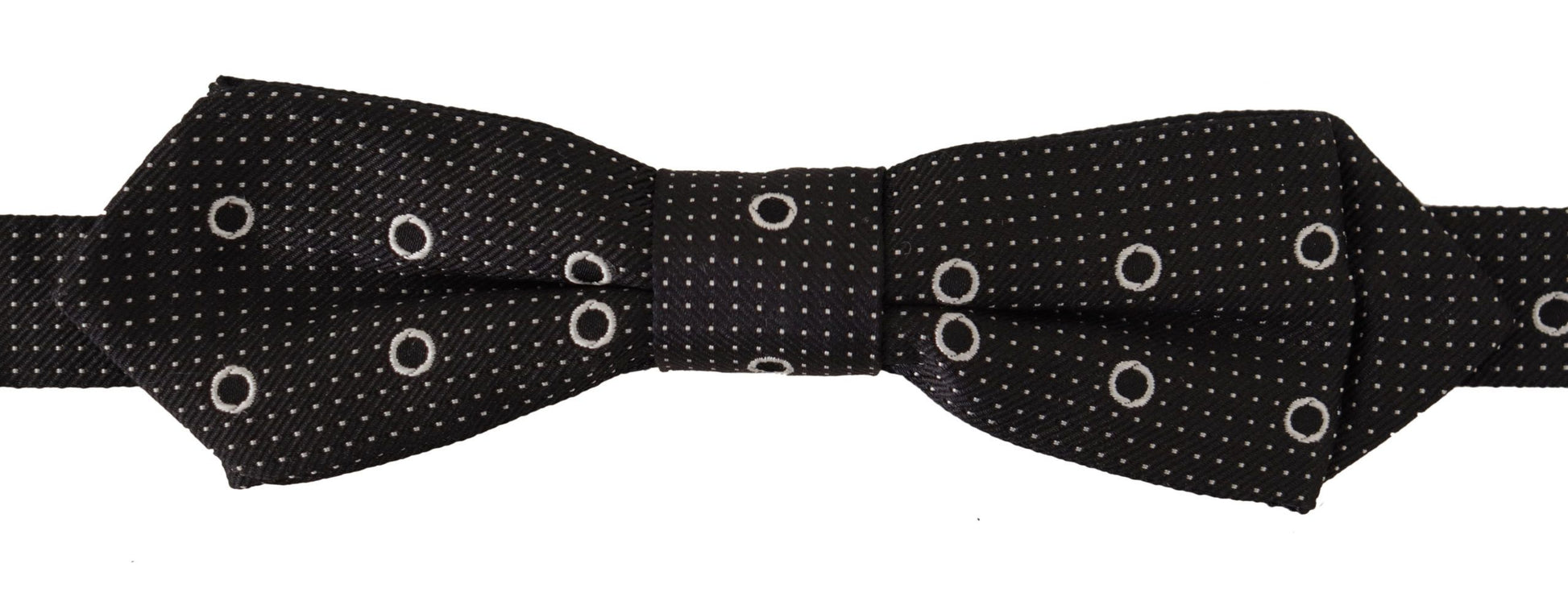 Cravate papillon en soie 100% avec pois blancs sur fond noir.