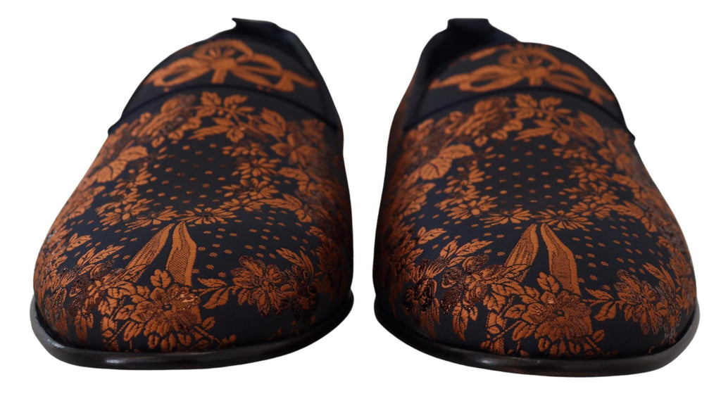 Chaussons mocassins à fleurs bleu rouille