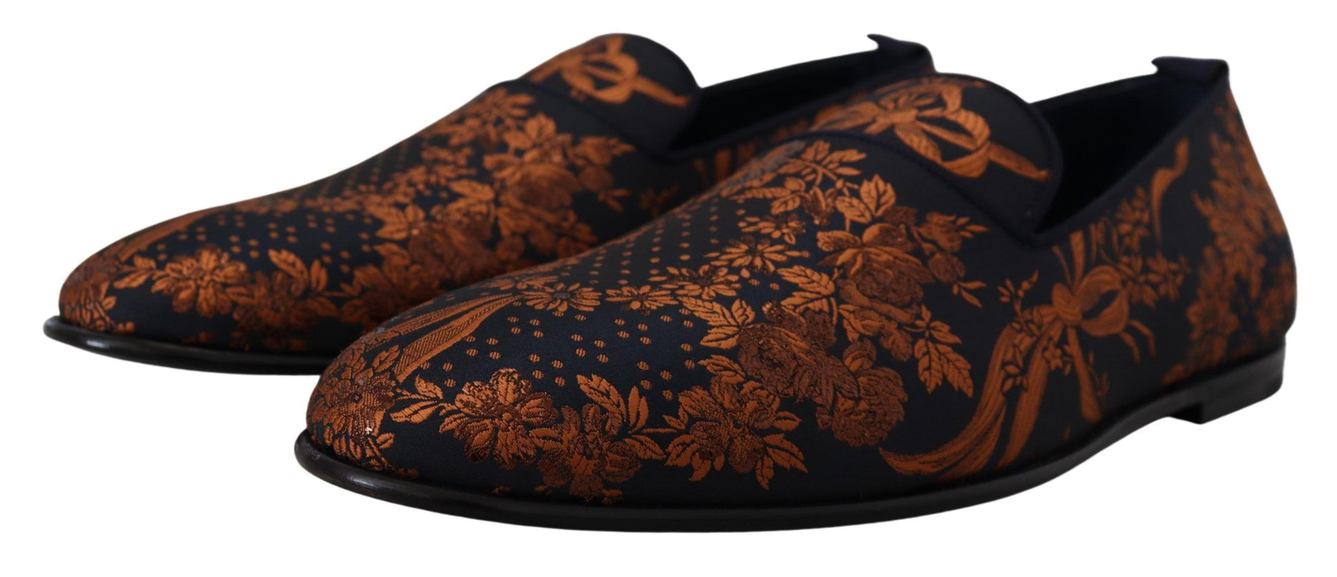 Chaussons mocassins à fleurs bleu rouille