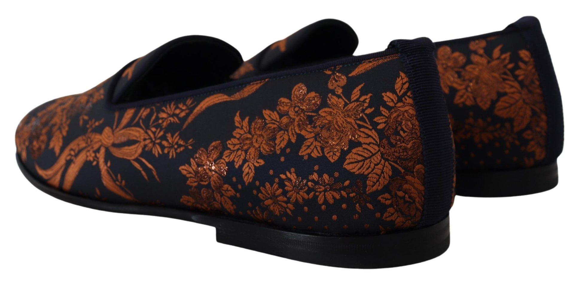 Chaussons mocassins à fleurs bleu rouille