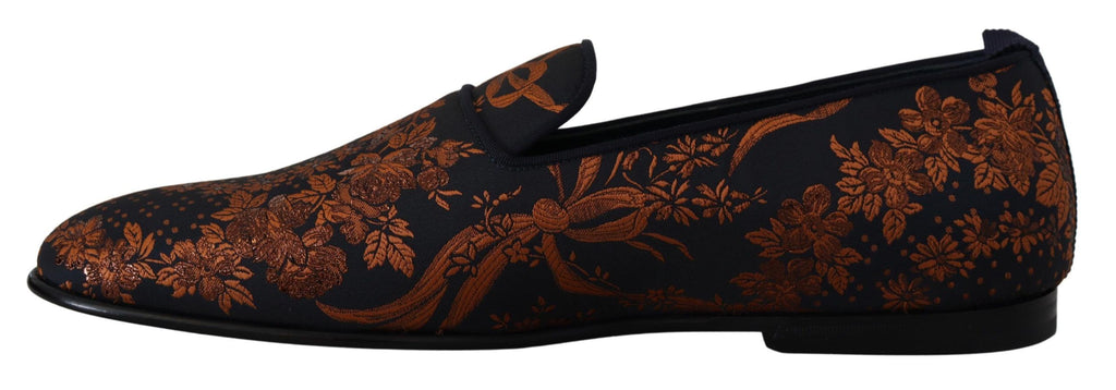 Chaussons mocassins à fleurs bleu rouille