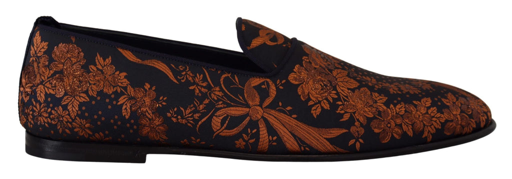 Chaussons mocassins à fleurs bleu rouille