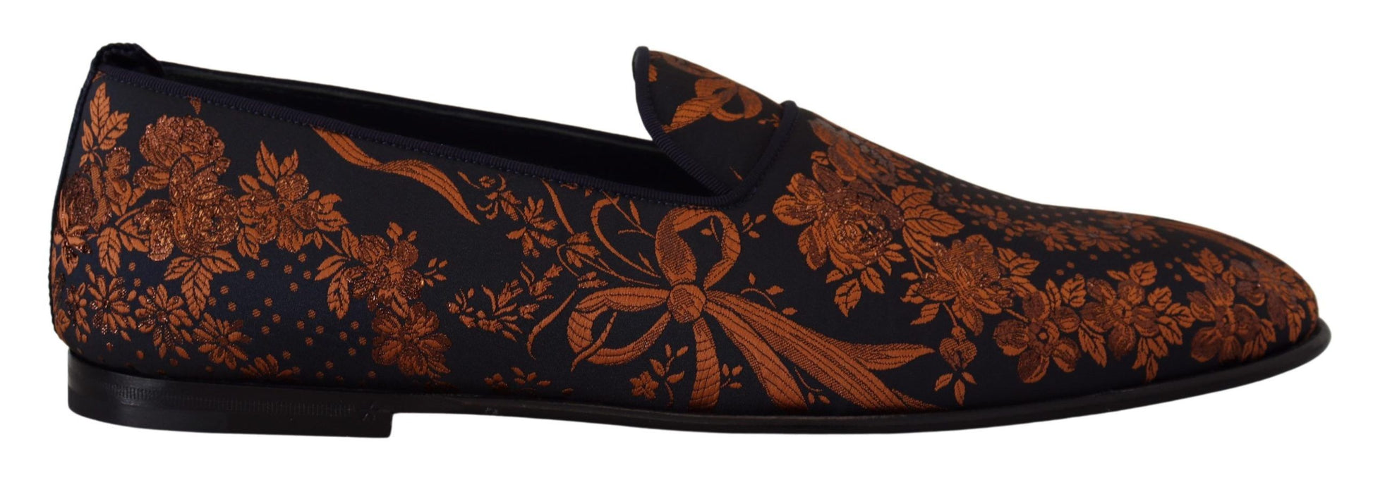 Chaussons mocassins à fleurs bleu rouille