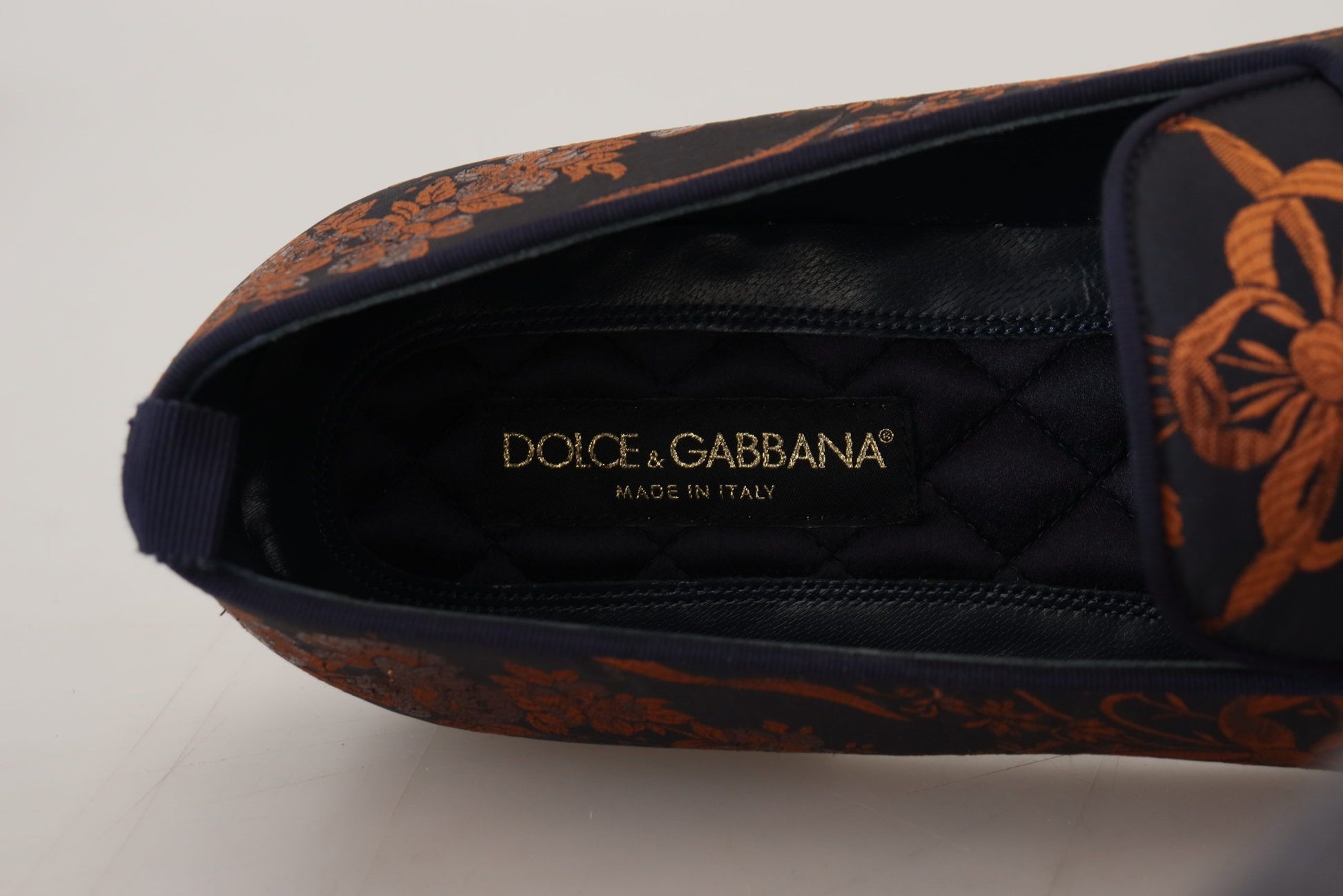 Chaussons mocassins à fleurs bleu rouille