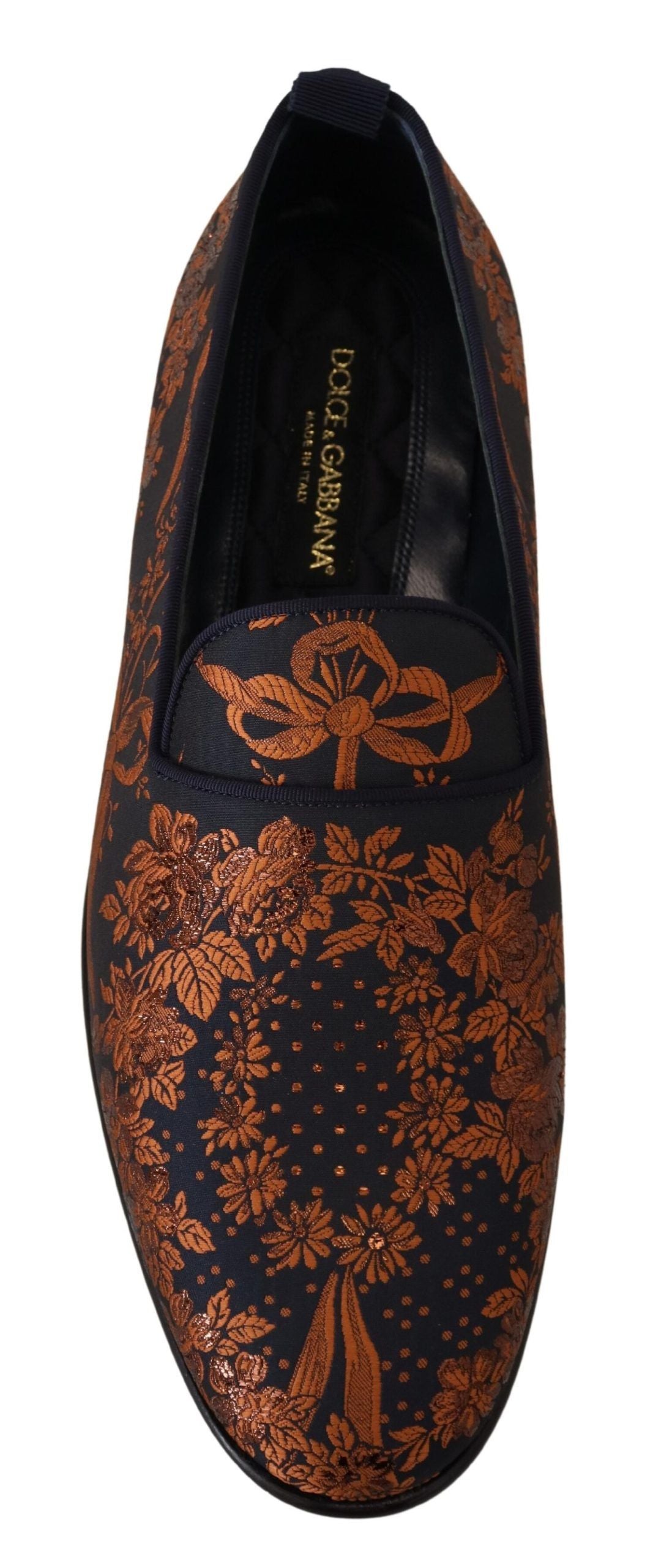 Chaussons mocassins à fleurs bleu rouille