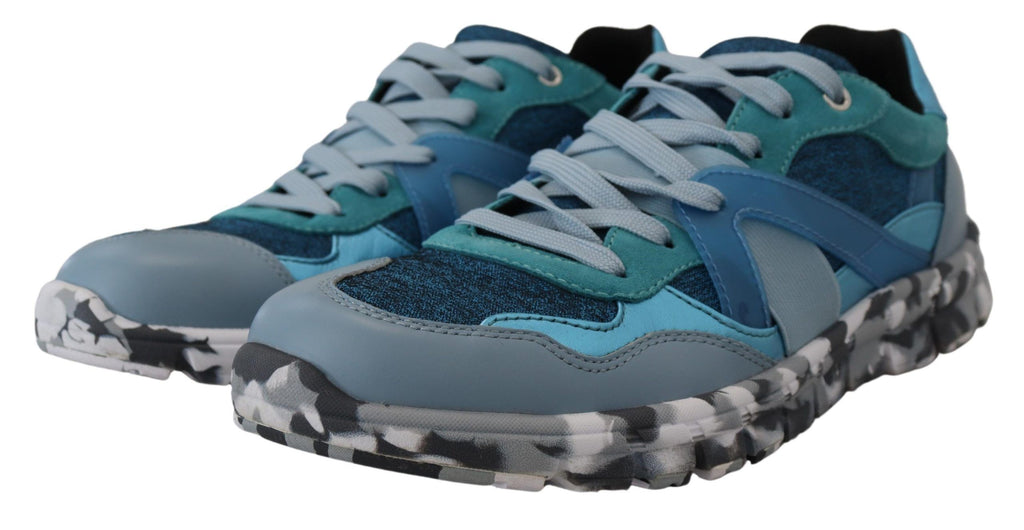 Sneakers basses de sport en cuir bleu gris