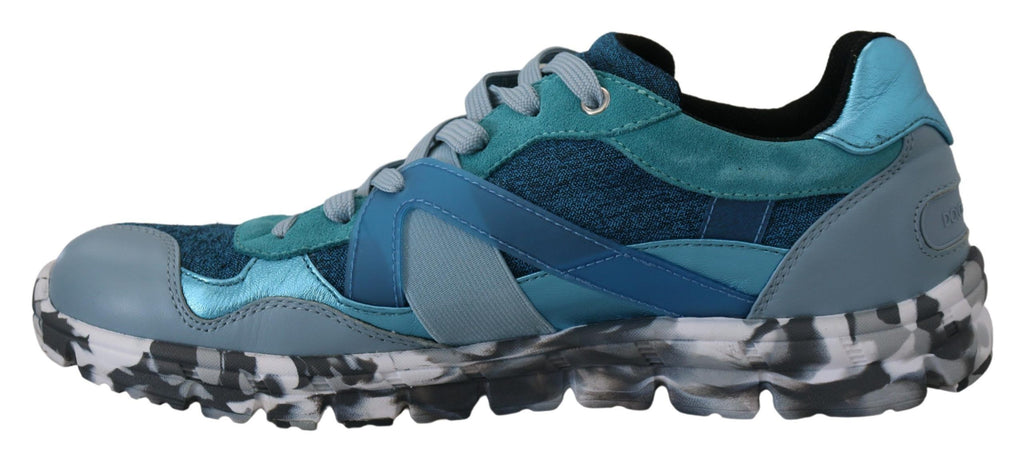 Sneakers basses de sport en cuir bleu gris
