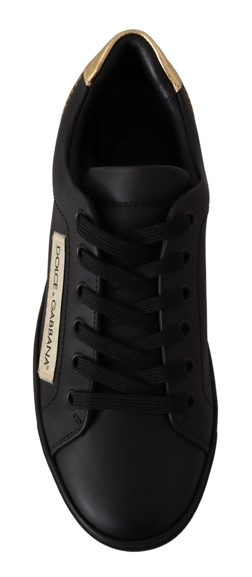 Sneakers basses en cuir noir et or pour femmes