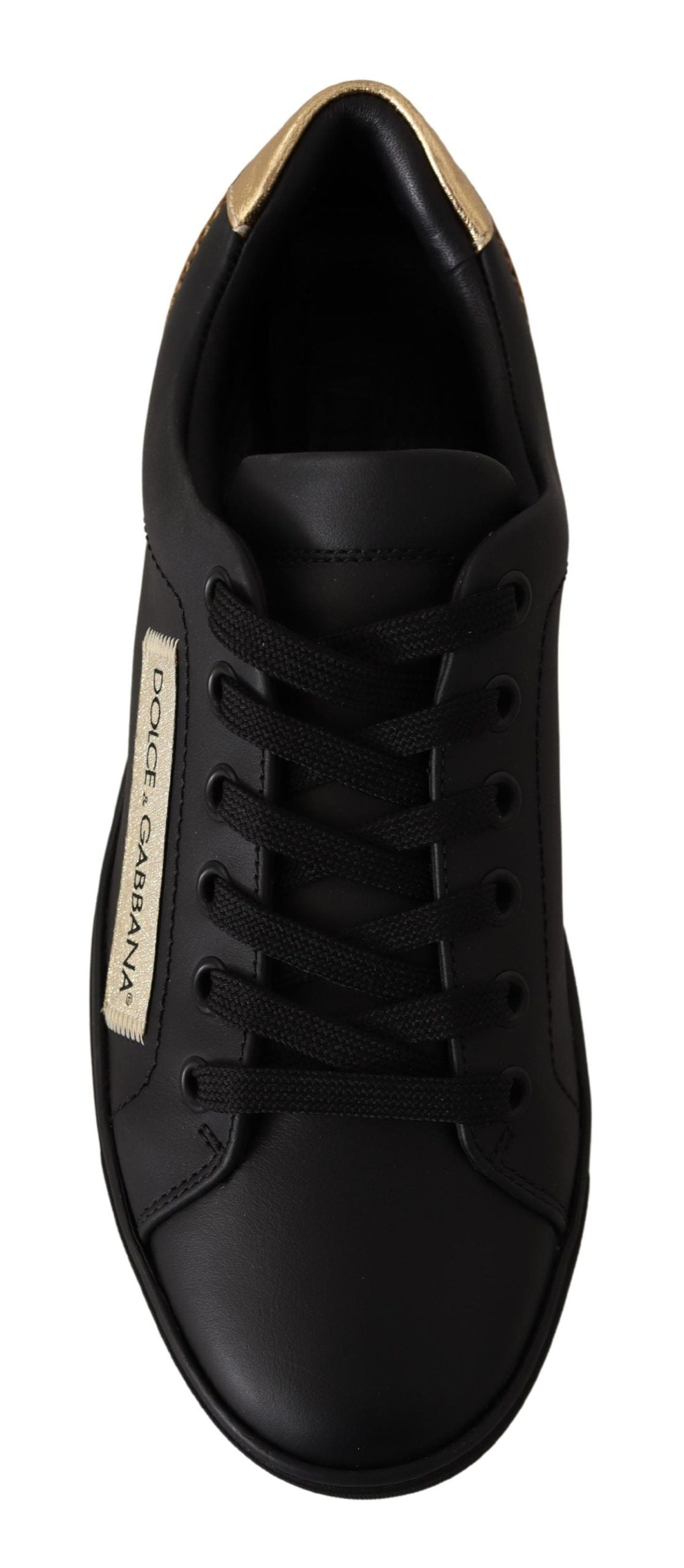 Sneakers basses en cuir noir et or pour femmes