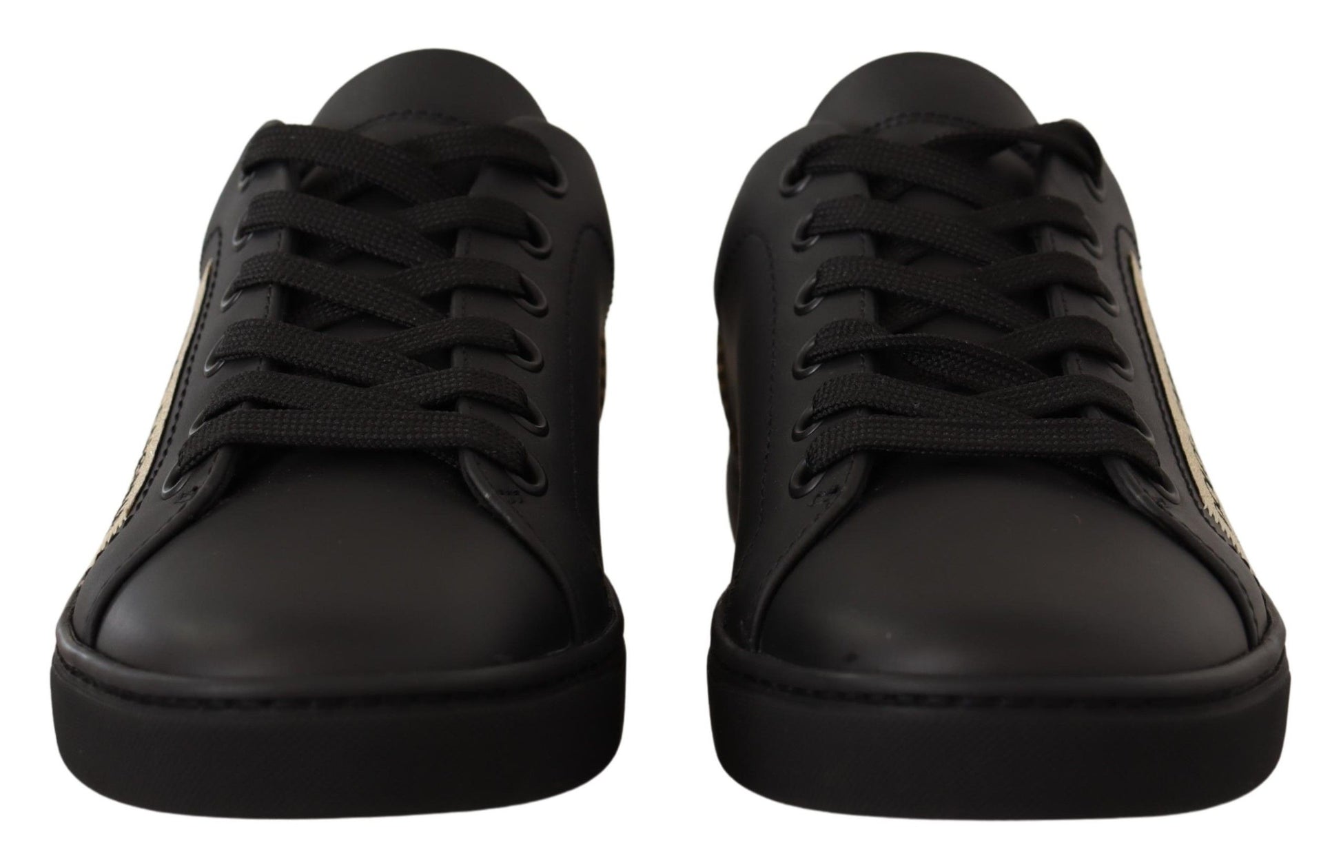 Sneakers basses en cuir noir et or pour femmes