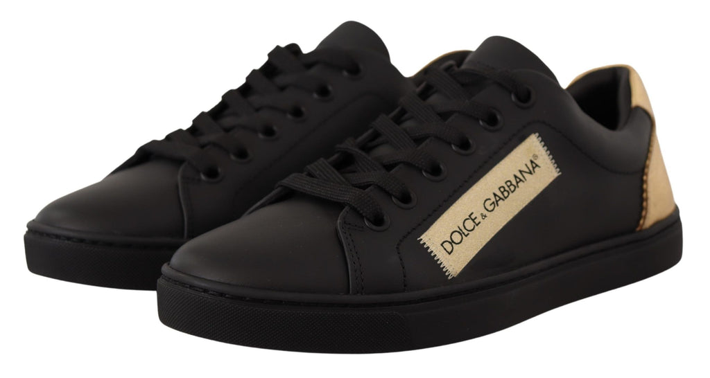 Sneakers basses en cuir noir et or pour femmes