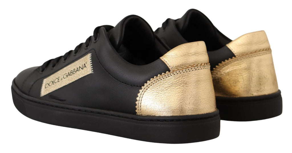 Sneakers basses en cuir noir et or pour femmes