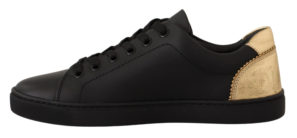 Sneakers basses en cuir noir et or pour femmes