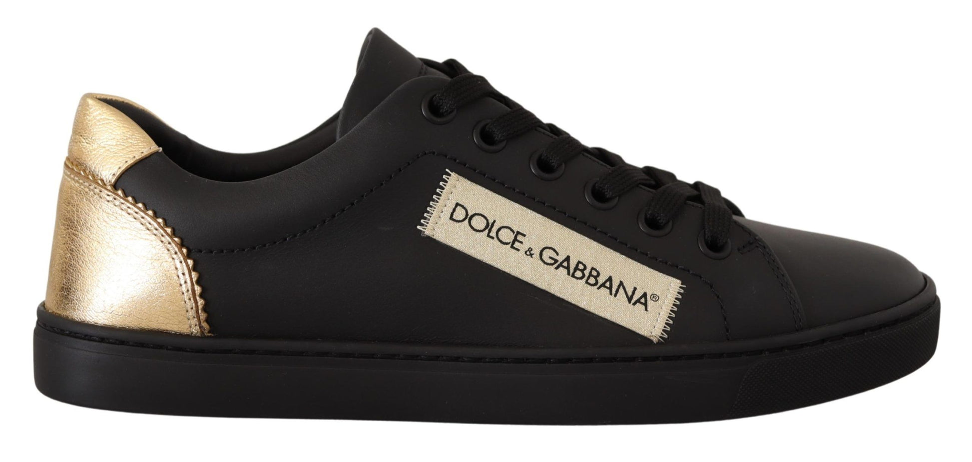 Sneakers basses en cuir noir et or pour femmes