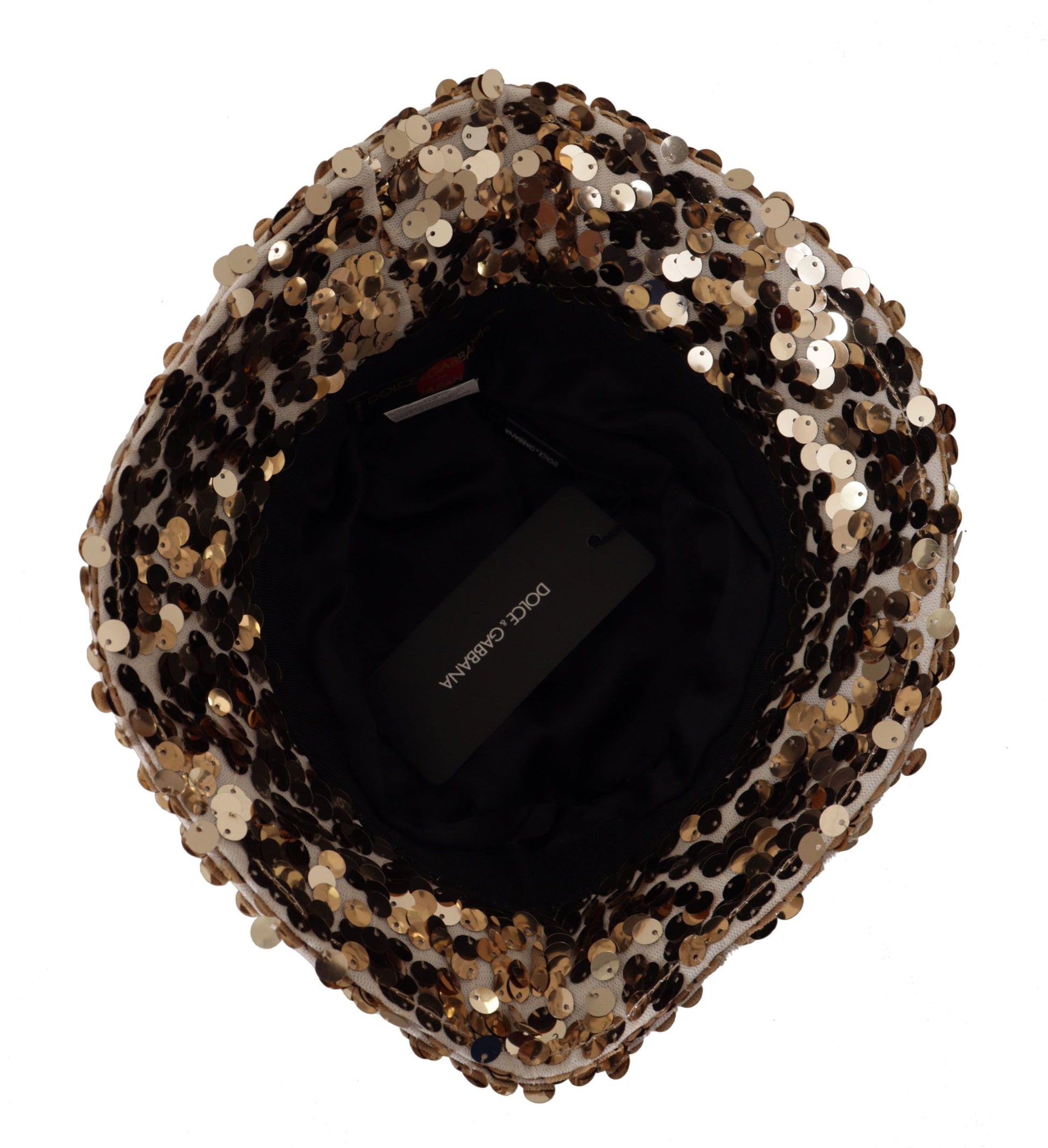 Gold Silk Sequin Embellished Designer Brim Bucket Hat