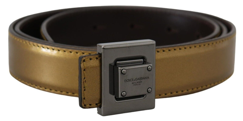 Ceinture en cuir doré avec boucle carrée en métal argenté