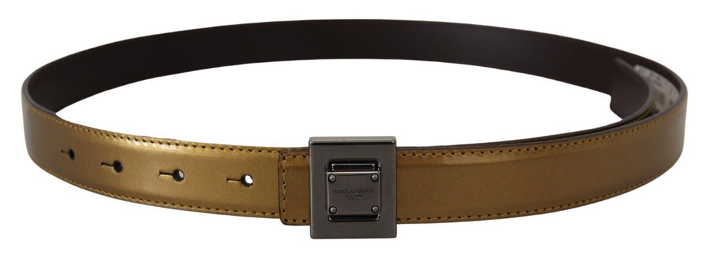 Ceinture en cuir doré avec boucle carrée en métal argenté