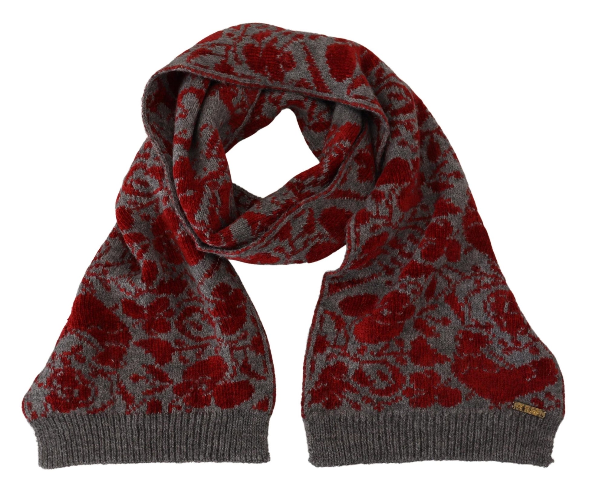 Écharpe-cache-cœur en tricot rouge et gris pour femme
