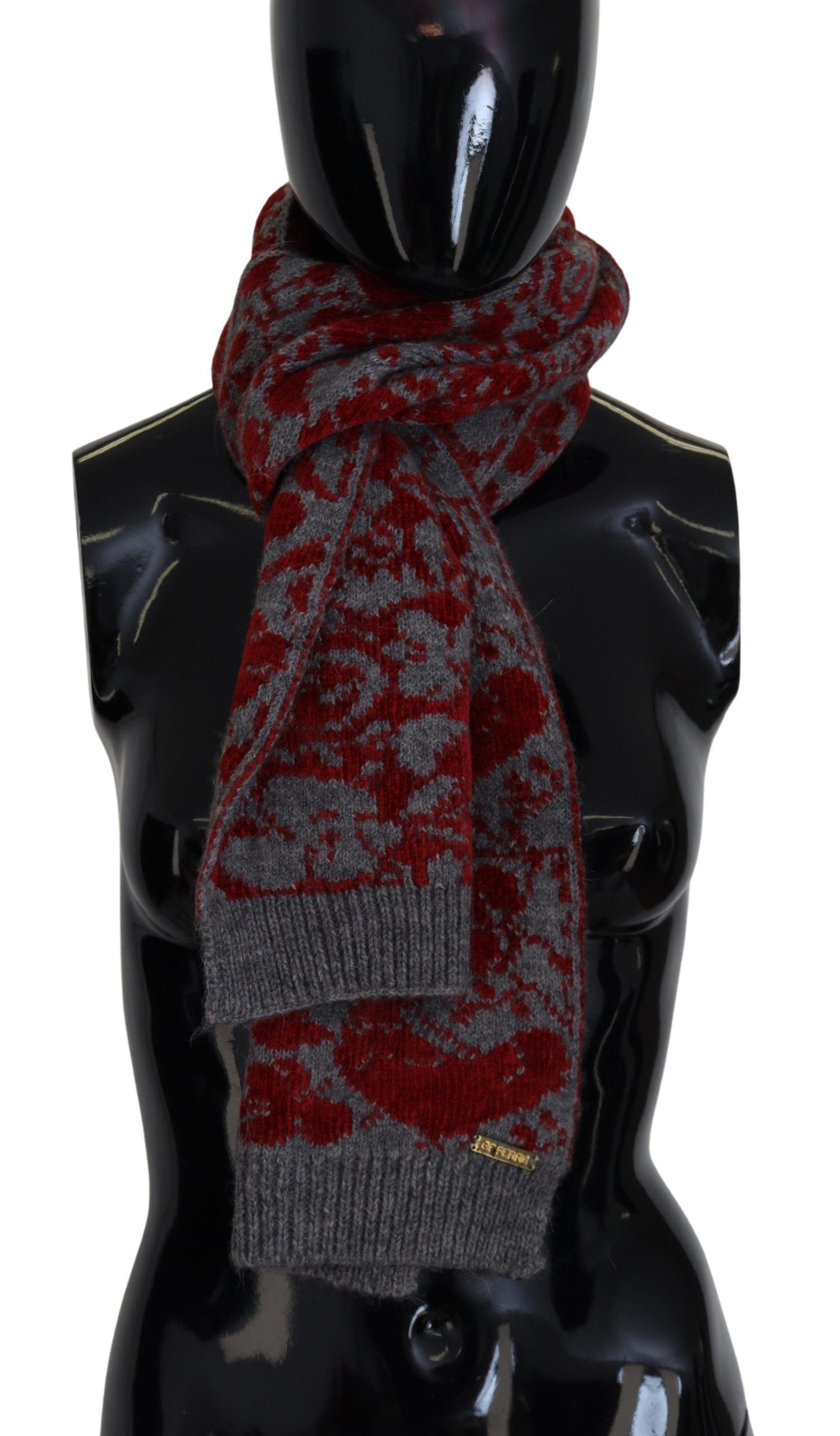 Écharpe-cache-cœur en tricot rouge et gris pour femme