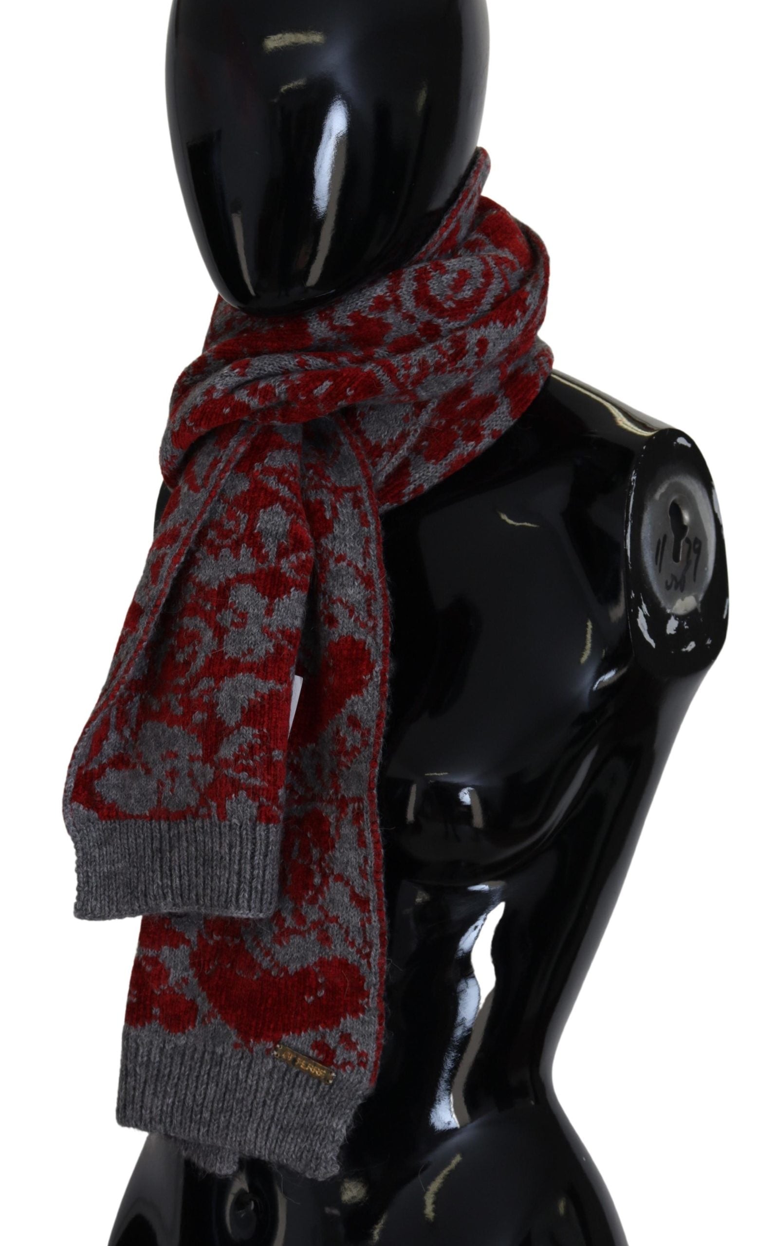 Écharpe-cache-cœur en tricot rouge et gris pour femme