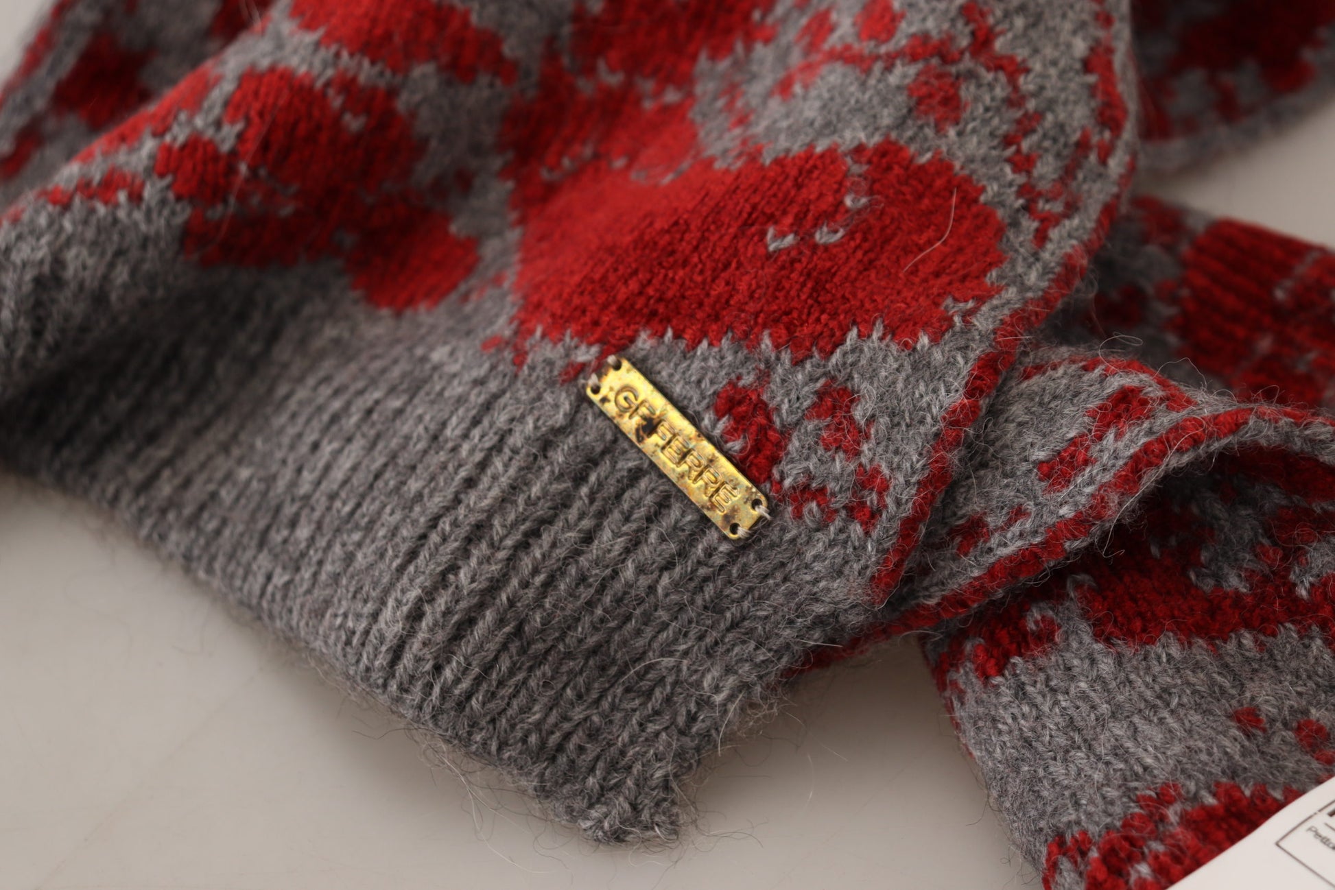 Écharpe-cache-cœur en tricot rouge et gris pour femme
