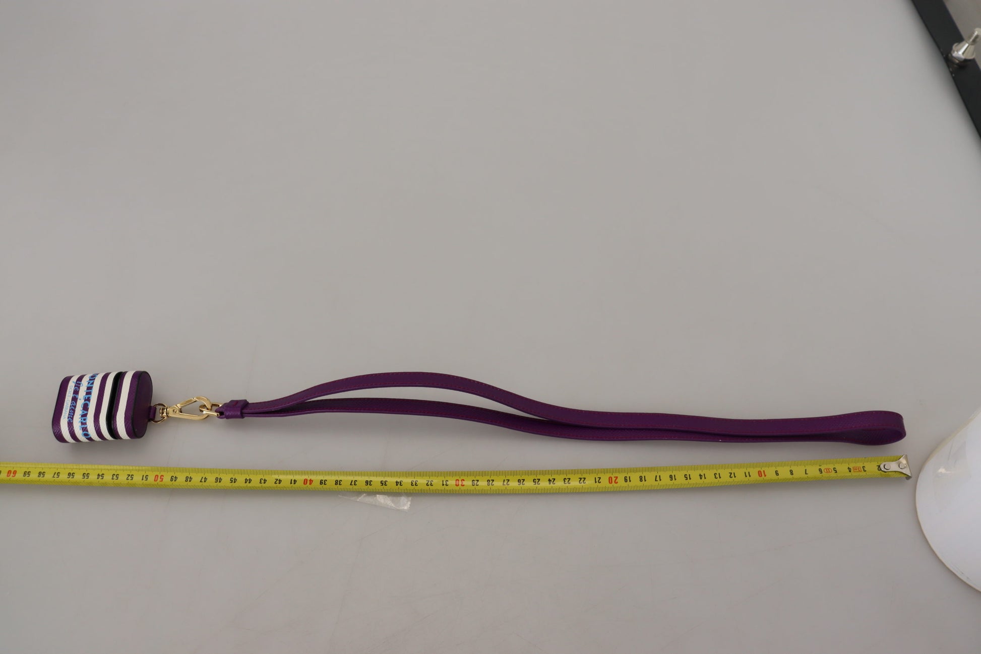 Purple Leather Strap Gold Metal Logo Airpods Case