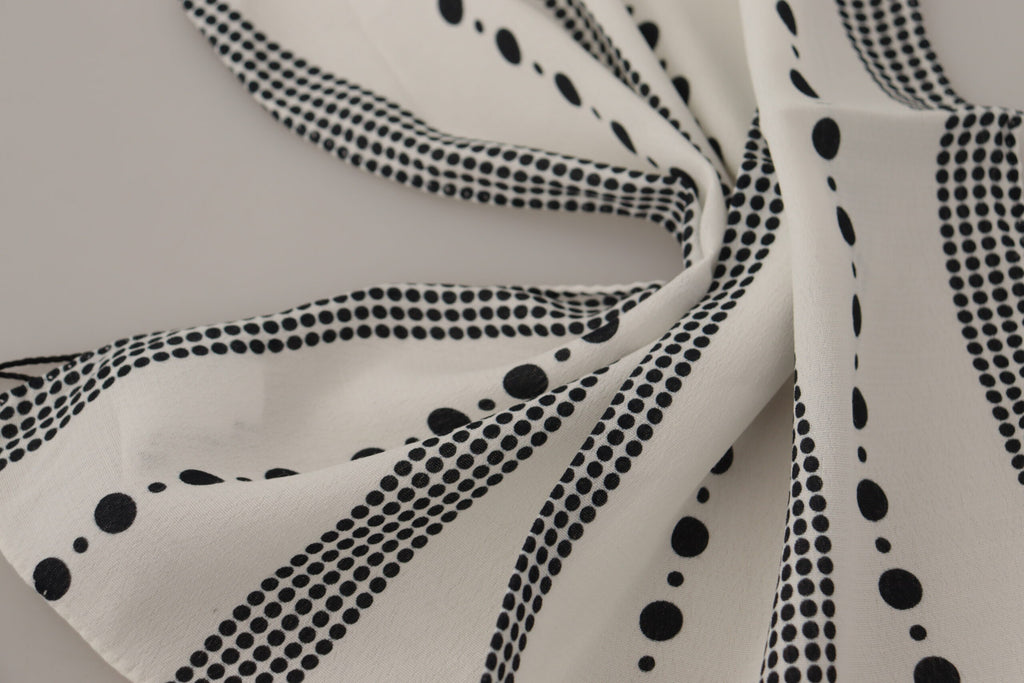 Écharpe carrée en viscose à pois et rayures blanches.