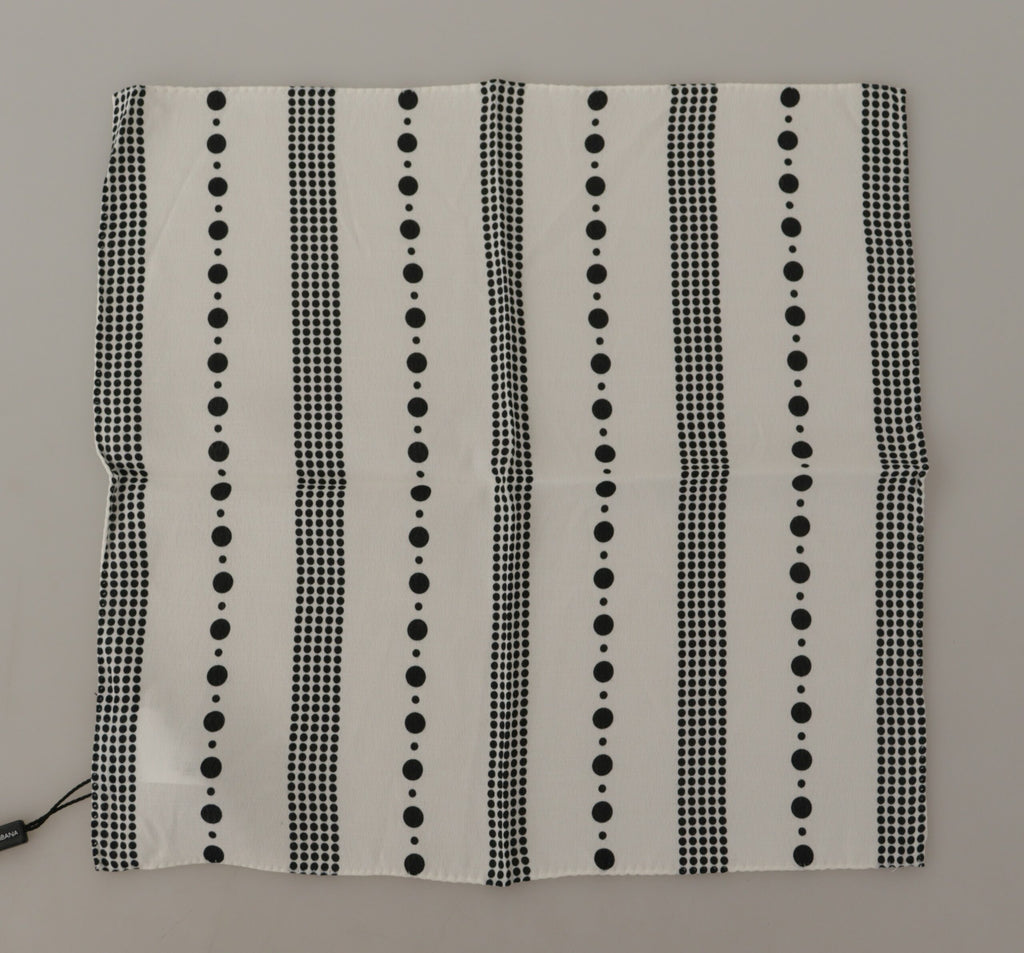Écharpe carrée en viscose à pois et rayures blanches.