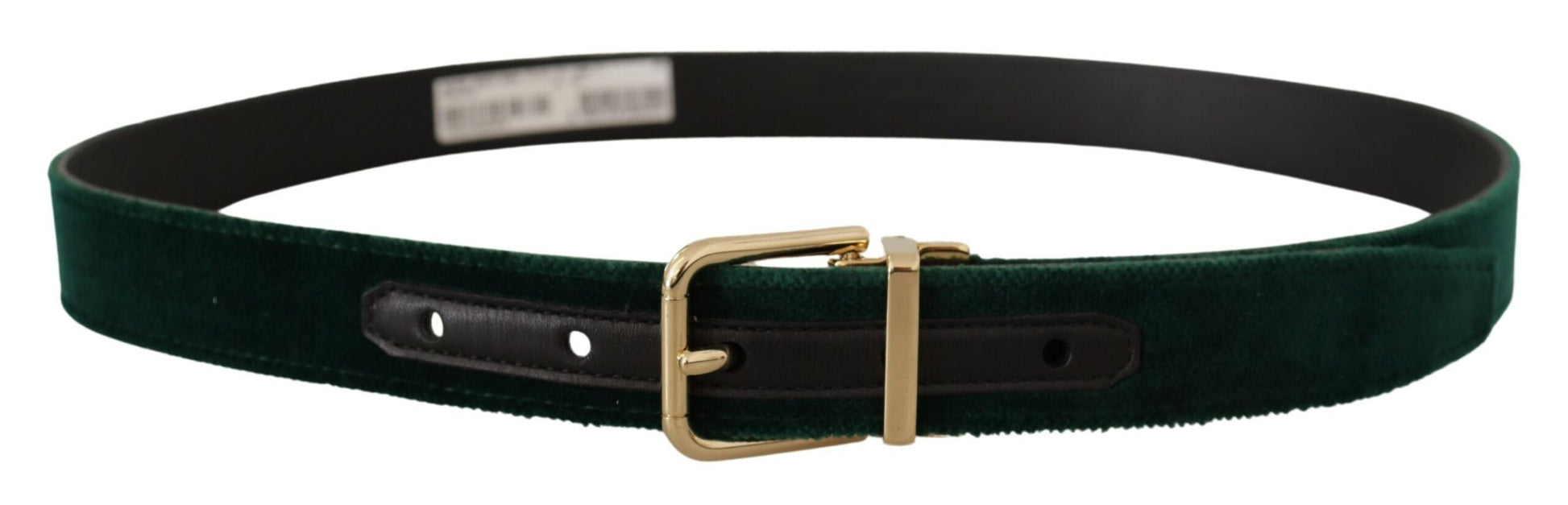 Ceinture en cuir velouté vert avec logo doré en métal
