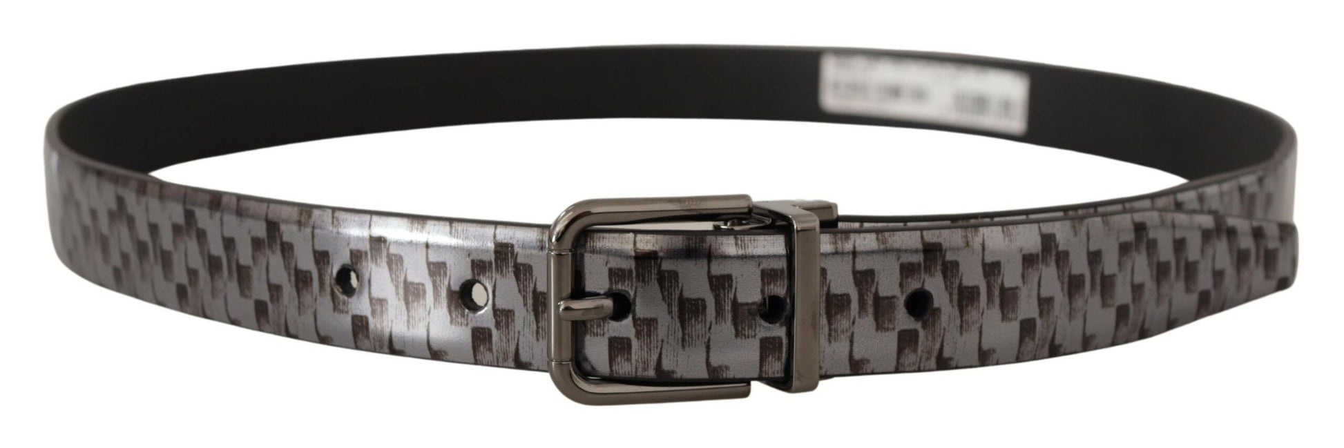Ceinture en cuir gris à motif en écailles de poisson avec boucle en métal 3D grise.