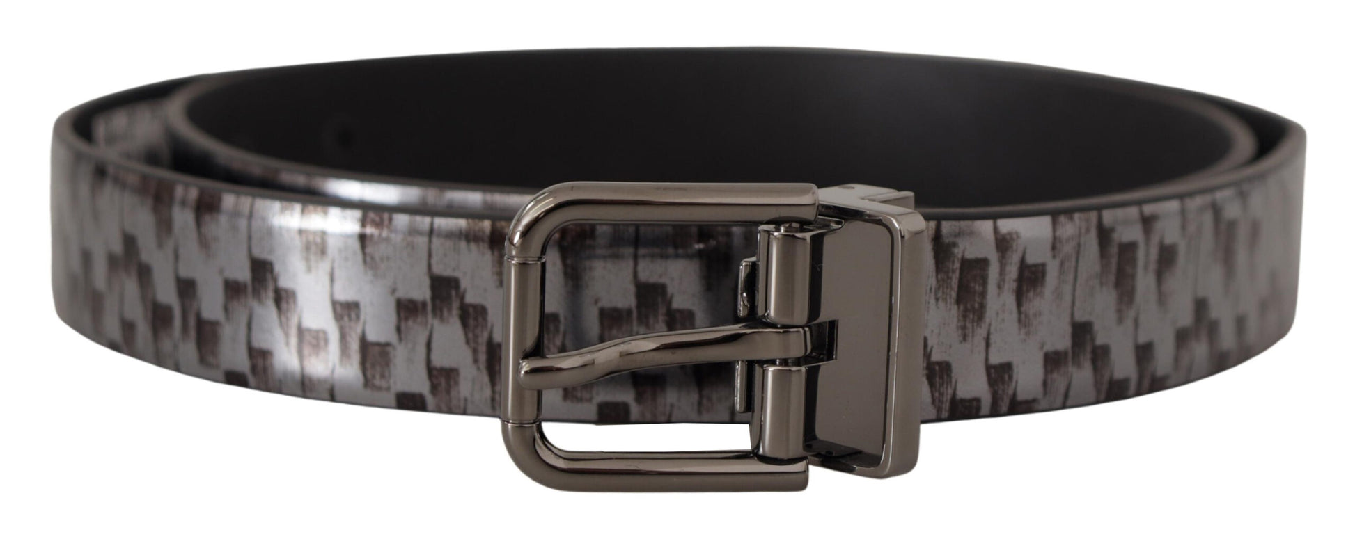 Ceinture en cuir gris à motif en écailles de poisson avec boucle en métal 3D grise.